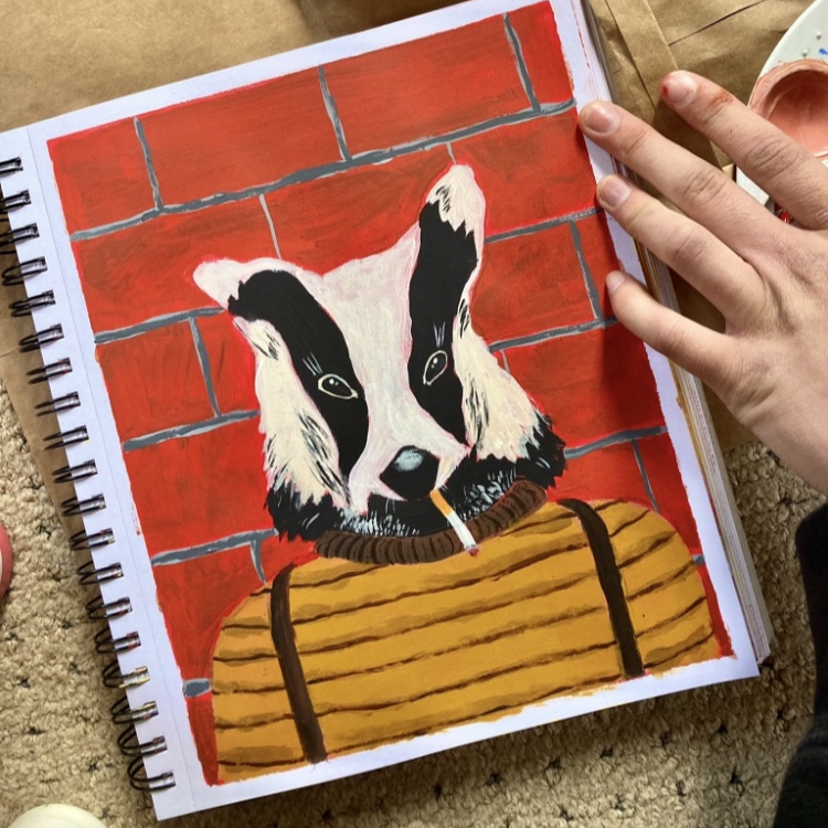 Painting of a Badger Smoking a Cigarette