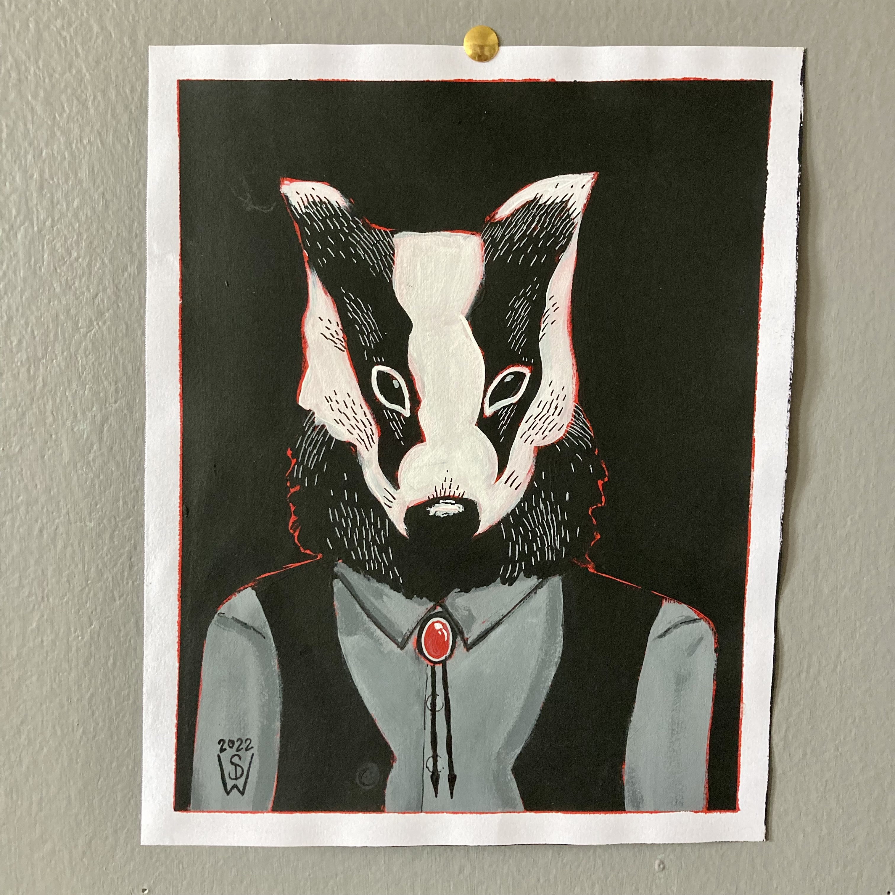 Painting of a Badger with Bolo Tie