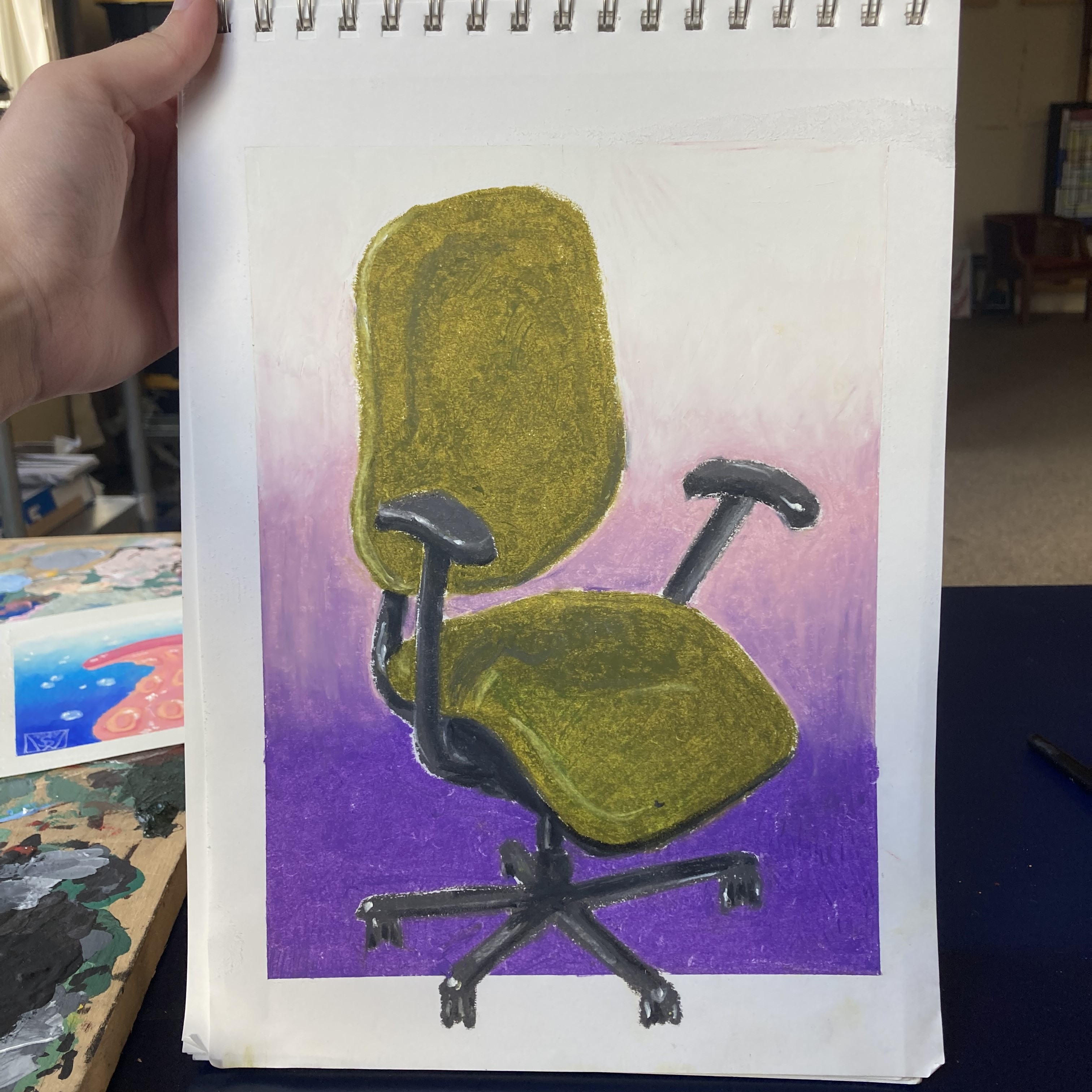 Green Office Chair in Oil Pastel