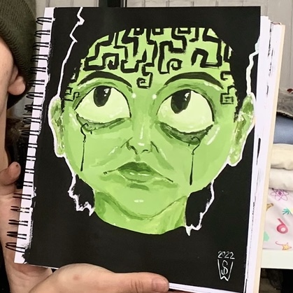 Painting of a Green Face