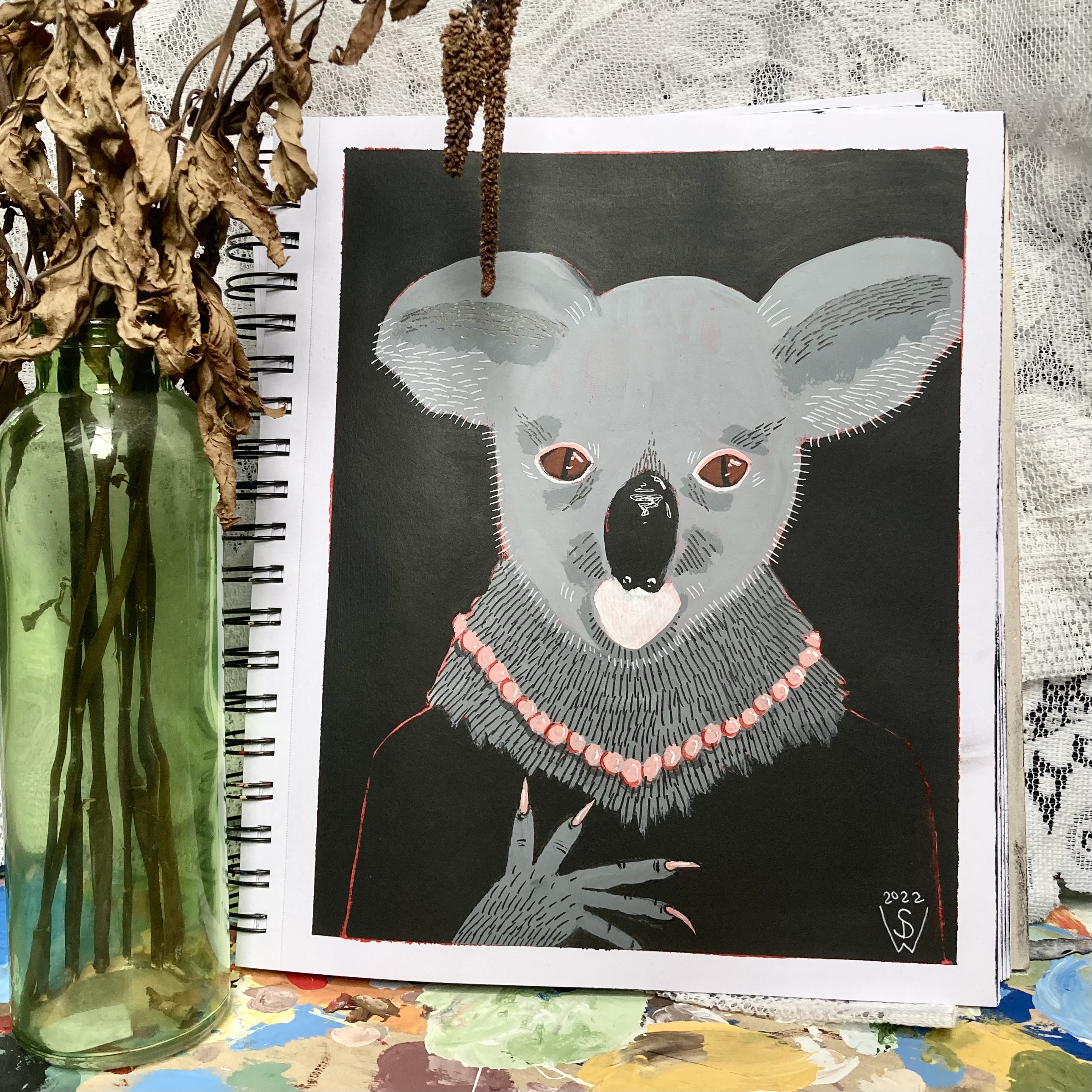 Painting of a Koala Wearing Pearls