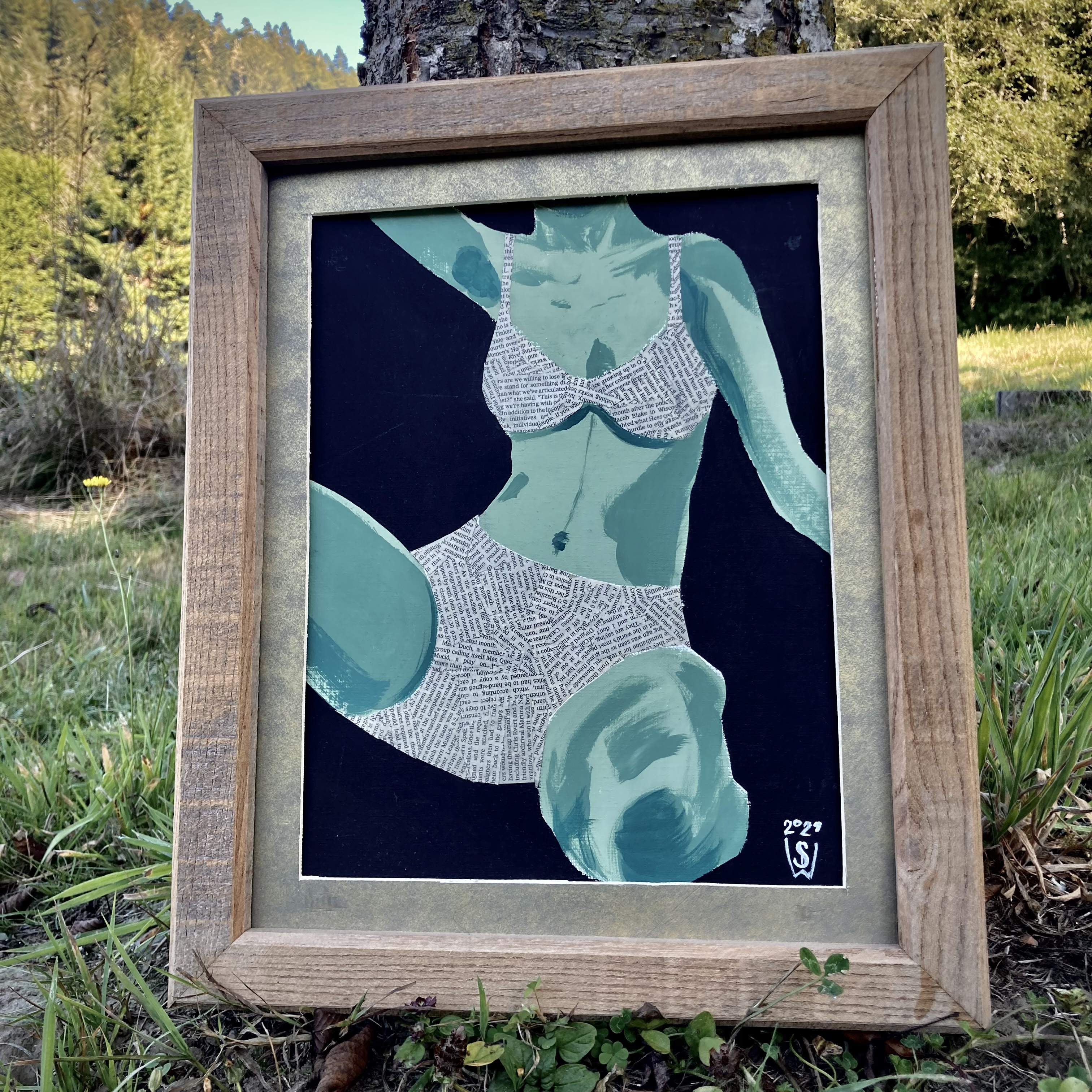 Mixed Media Painting of Woman in Bikini