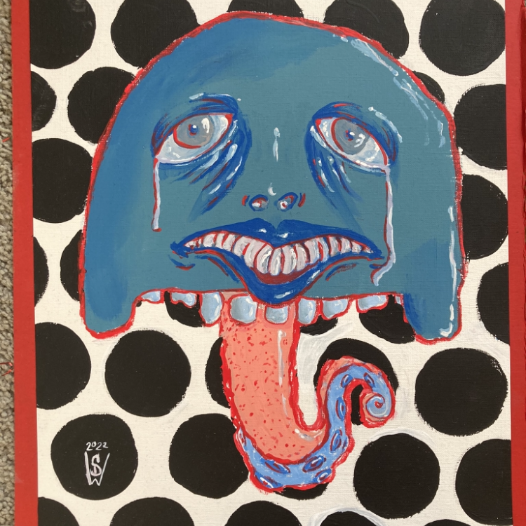 Painting of a Monster with a Polka Dot Background